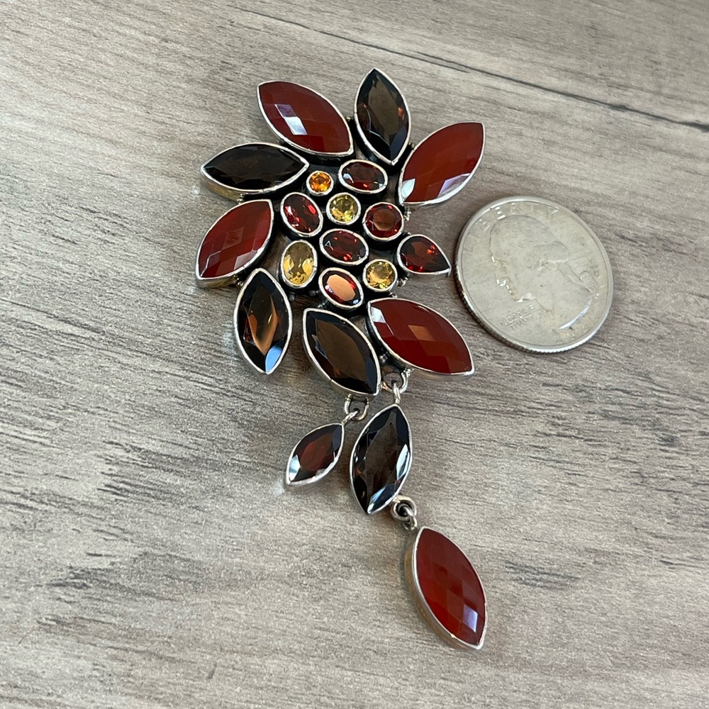 Nicky Butler Carnelian Smokey Quartz Topaz Vintage Brooch Pendant Necklace